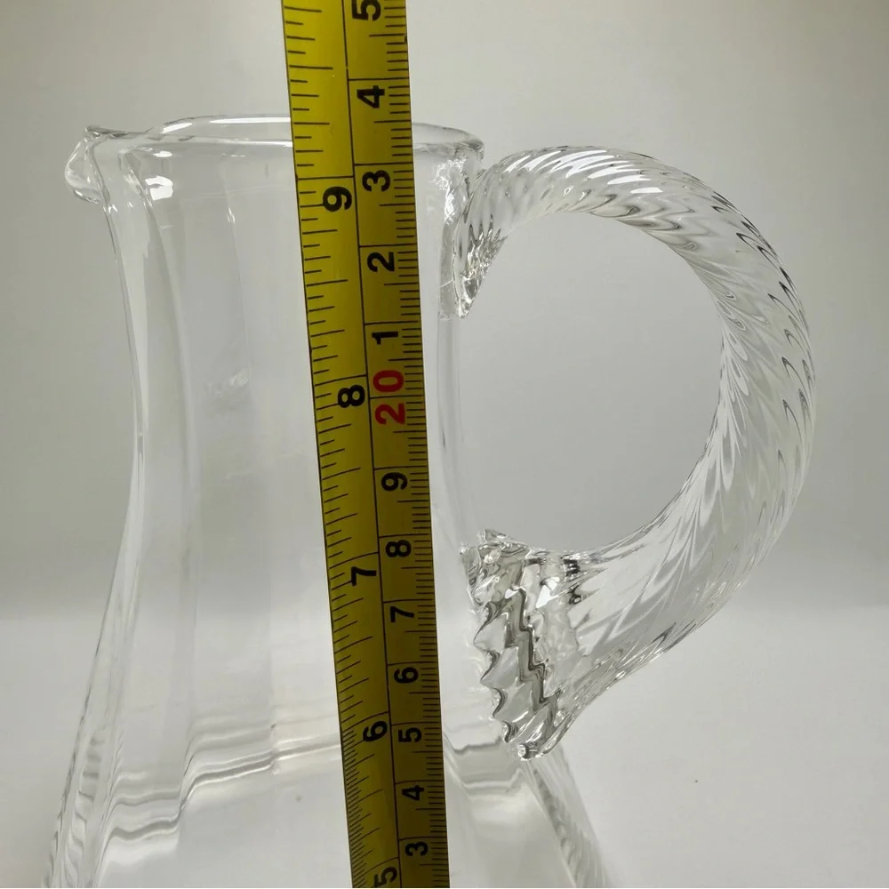 Hand Blown Clear Glass Pitcher 9” Tall Elegant Twisted Handle Art Glass - Picture 11 of 11